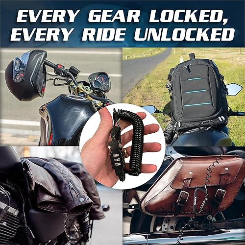 Miniatura 6 de Linga y candado para casco de moto Elegante negro PIN con combinación difícil dispositivo de bloqueo de mosquetón que asegura el casco y chaqueta de