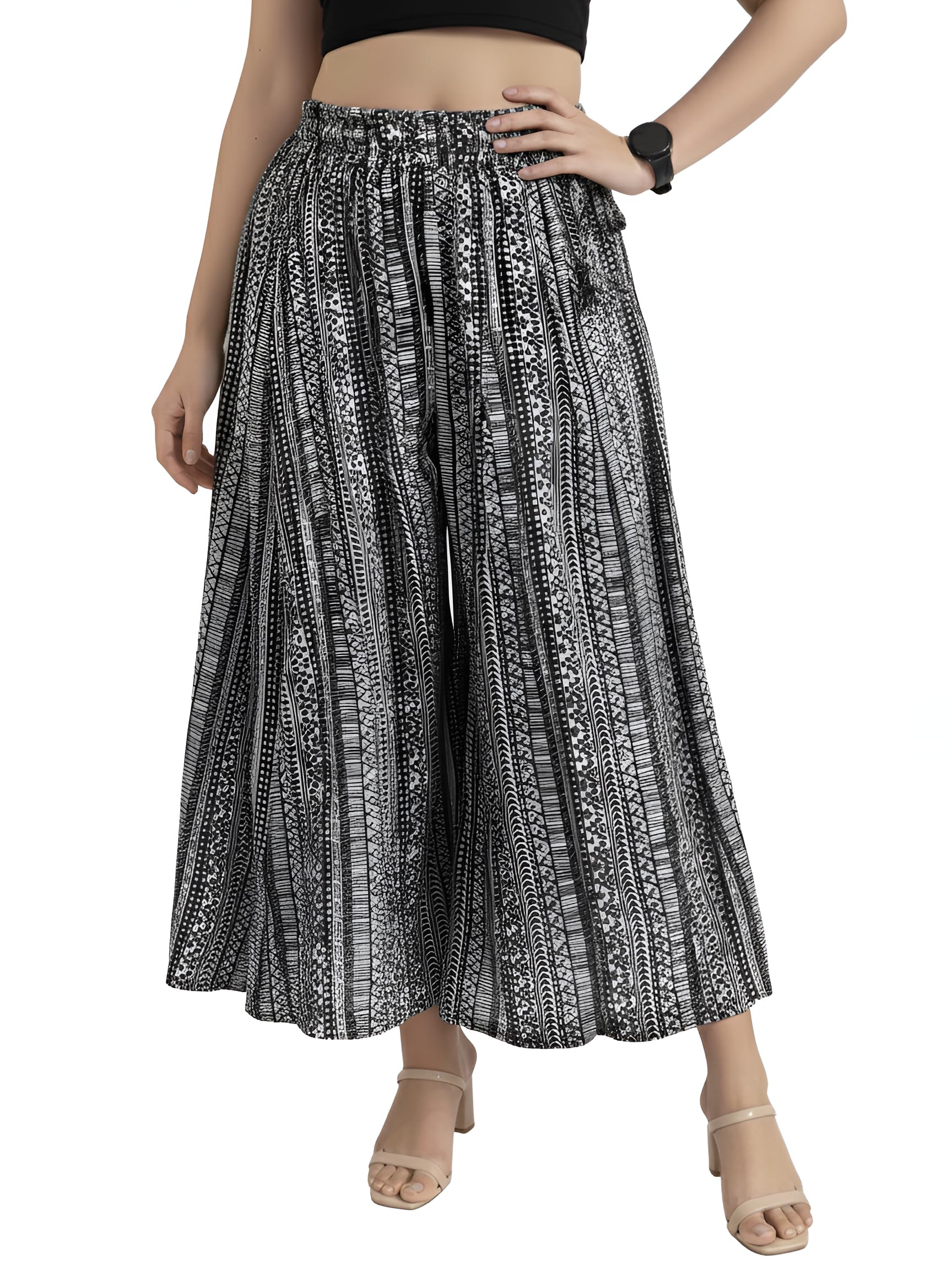 Cambric Cotton Palazzo for Women Relaxed Fit Wide Leg Floral Print Flared Palazzo Pants Casual Indo-image-44