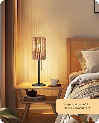 Miniatura 6 de EDISHINE Lámpara de mesa alta, lámpara de noche de ratán de 19.1 pulgadas con pantalla tejida vertical e interruptor de cadena, enchufe E26, base de