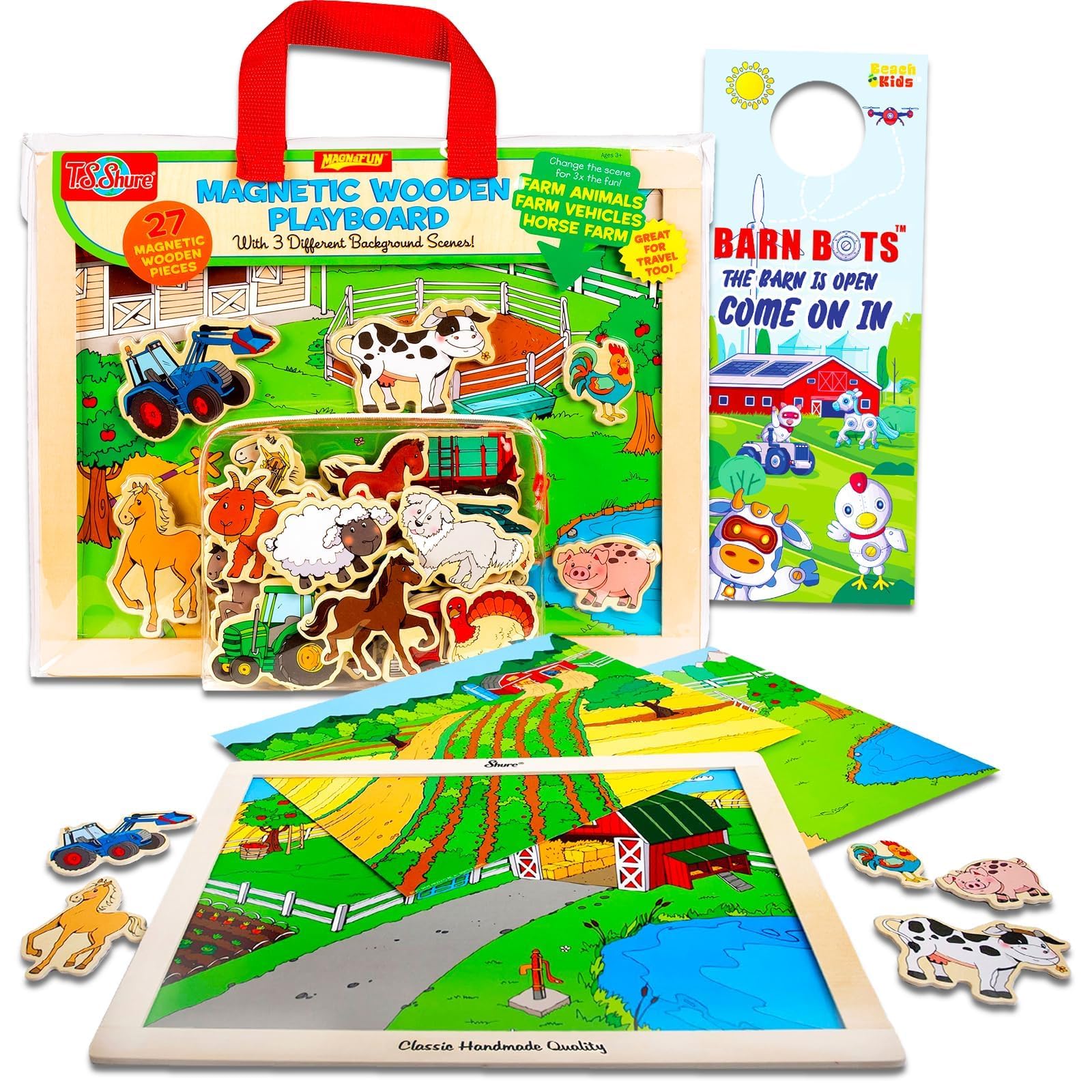 Farm Animals Life Magnetic Play Board for Kids - Bundle with Montessori Magnetic Playset Including Cows, Goats, Pigs, Horses and Vehicles | Wooden Magnetic Toy for Boys and Girls