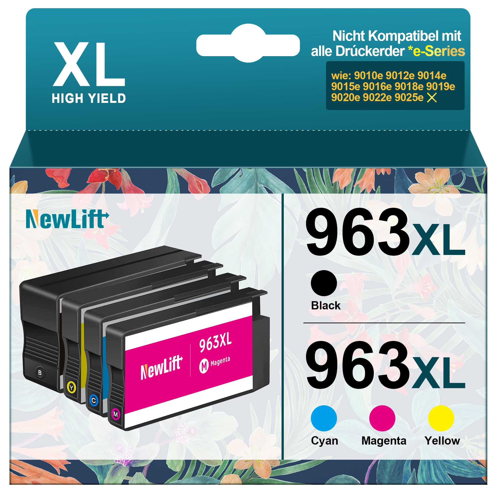 NewLift 963XL Multipack Patronen Kompatibel für HP 963XL 963 Druckerpatronen Kompatibel für HP officejet Pro 9010 9012,9020 9022 9014 9015 9016 9018 (4er-Pack)