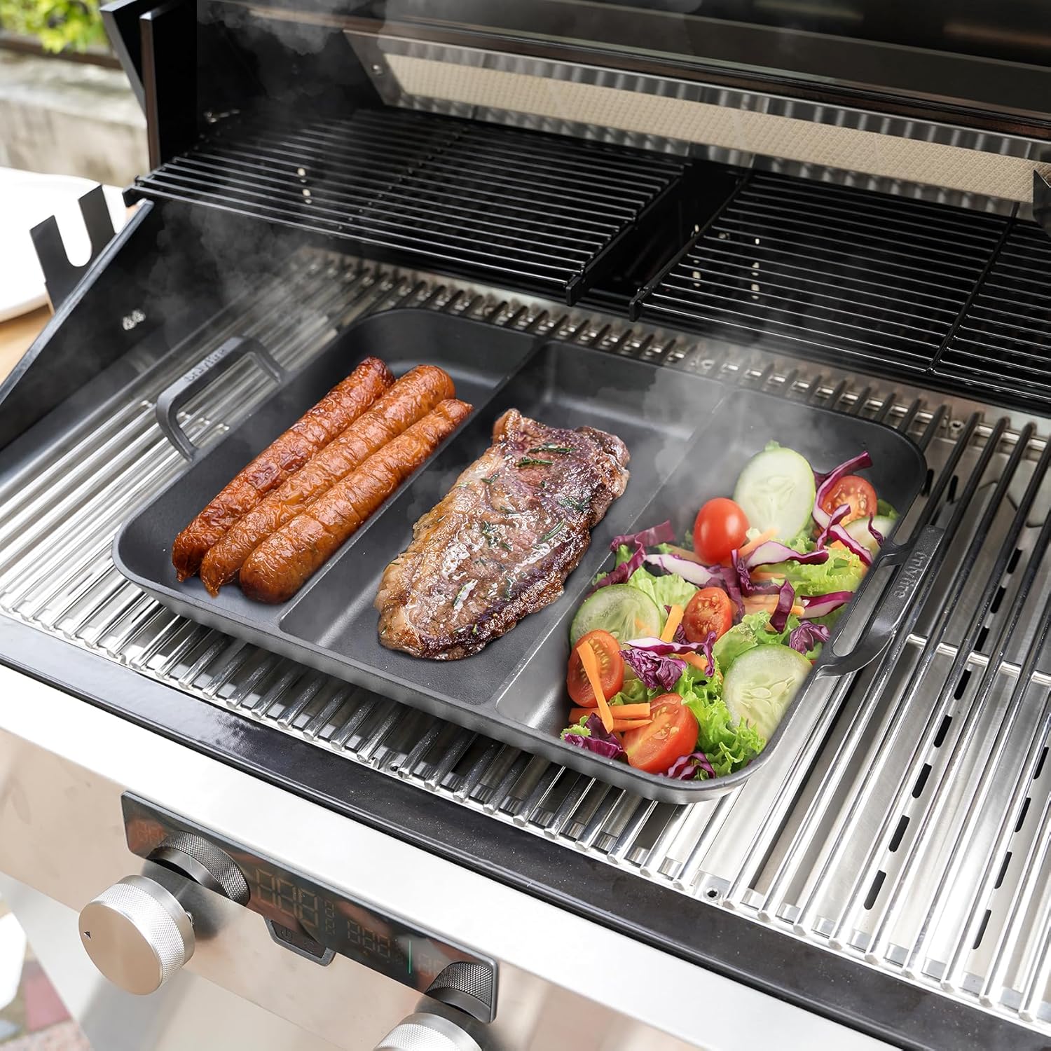 onlyfire Pre-Seasoned Cast Iron Skillet, 16 Inch Griddle Pan Frying Pan with Nonstick Grill Surface and Dual Handles, Cast Iron Grill Pan for Grills, Oven and All Stovetops