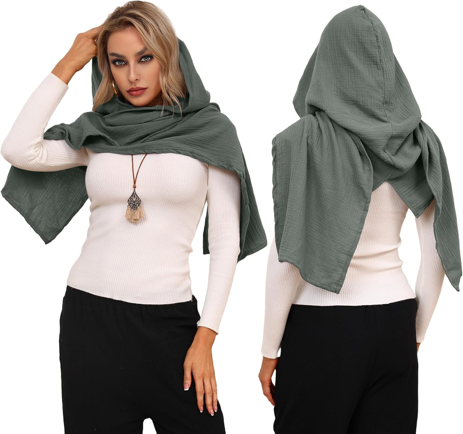 Women Men Multifunctional Hooded Scarf Shawl |Vintage Goth Cape & Cowl | Soft Cotton Linen Medieval Costume Accessory - Image 4