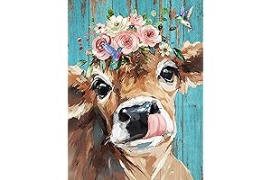 Cow Diamond Art Kits for Adults - Round Full Drill, 5D Paint...
