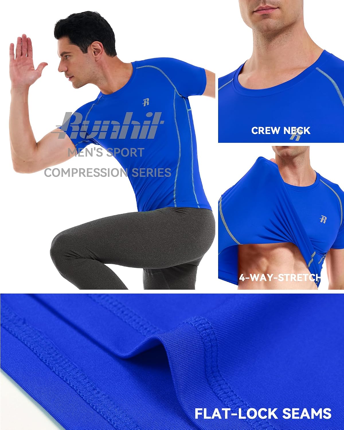 Runhit Short Sleeve Compression Shirts for Men, Quick Dry Cool Men's Compression T-Shirt, Athletic Workout Base Layer