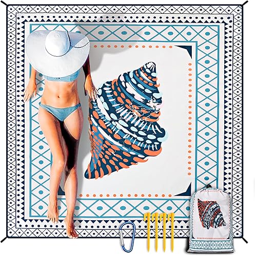 Miniatura 39 de Manta de playa impermeable a prueba de arena, extra grande, 79 x 83 pulgadas, 120 x 108 pulgadas, para 1-8 adultos, de secado rápido, duradera