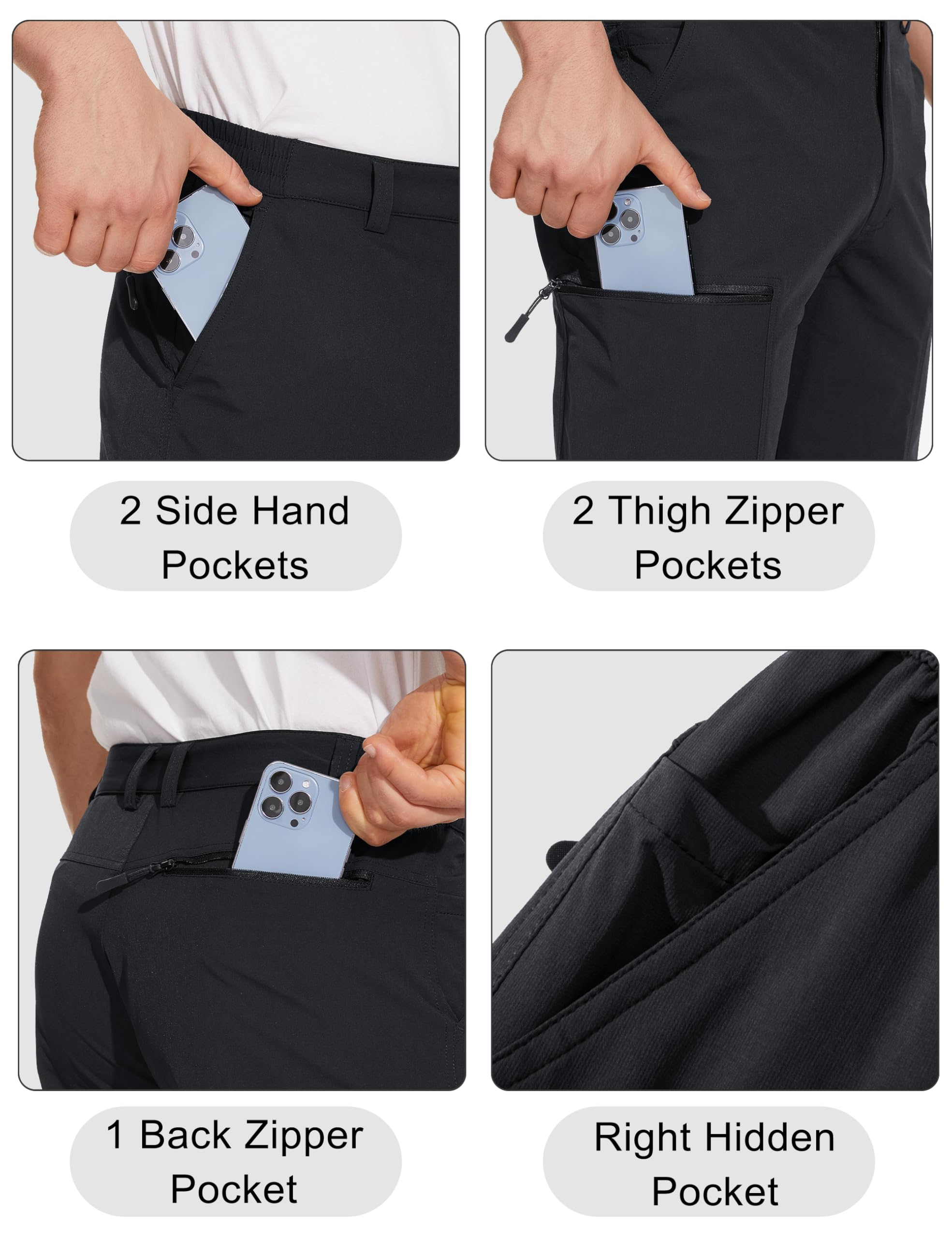 MAGCOMSEN Men's Hiking Pants 6 Pockets,Water Resistant Ripstop Outdoor Pants,Lightweight Quick Dry Fishing Work Pants, Black, 34 1