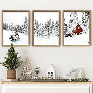 Ronasip Set of 3 Farmhouse Winter Wall Art Framed Snow Forest Wall Decor...