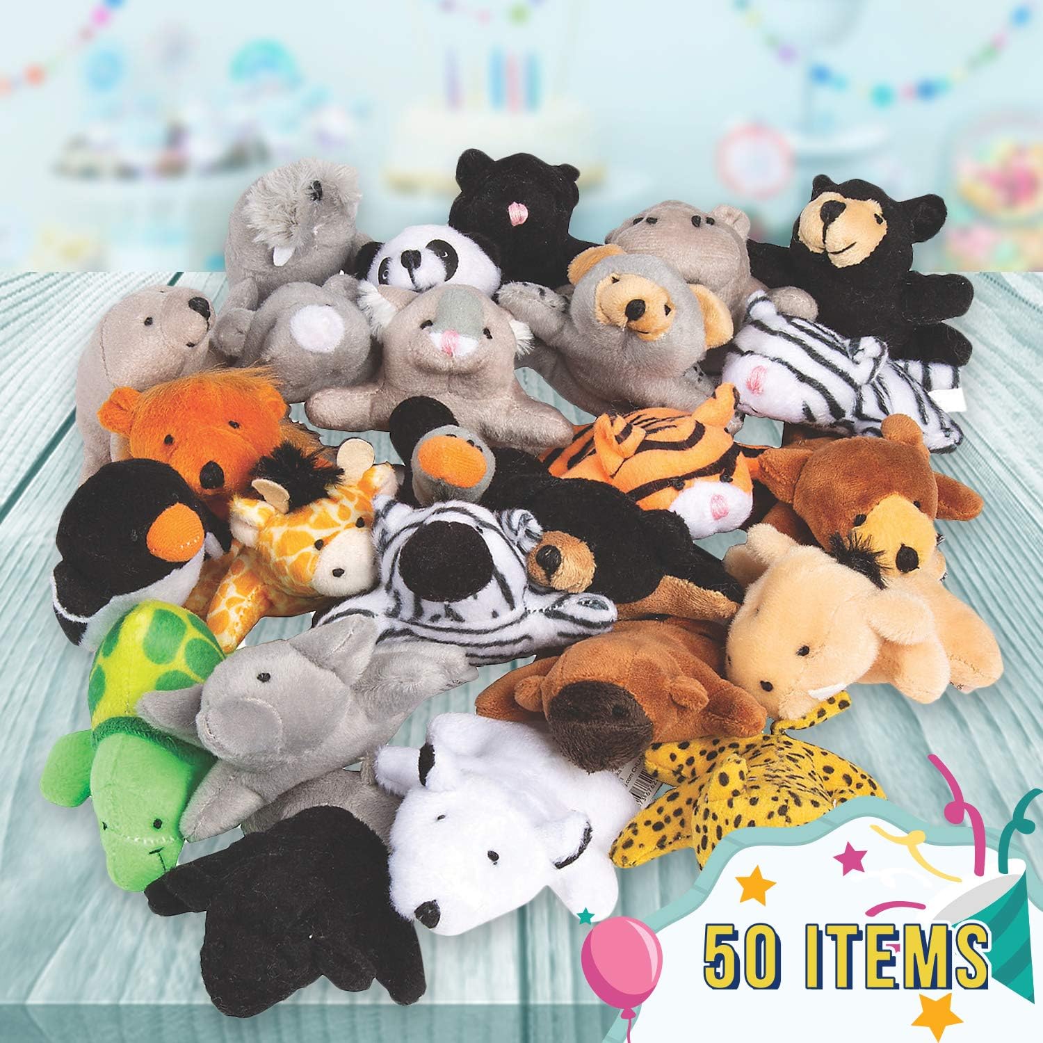 Fun Express Mini Zoo Stuffed Animal Assortment | 50 Count | Christmas Favors Giveaways Rewards Gifts Kid's Birthday VBS 2026 Vacation Bible School Halloween Carnival image 2