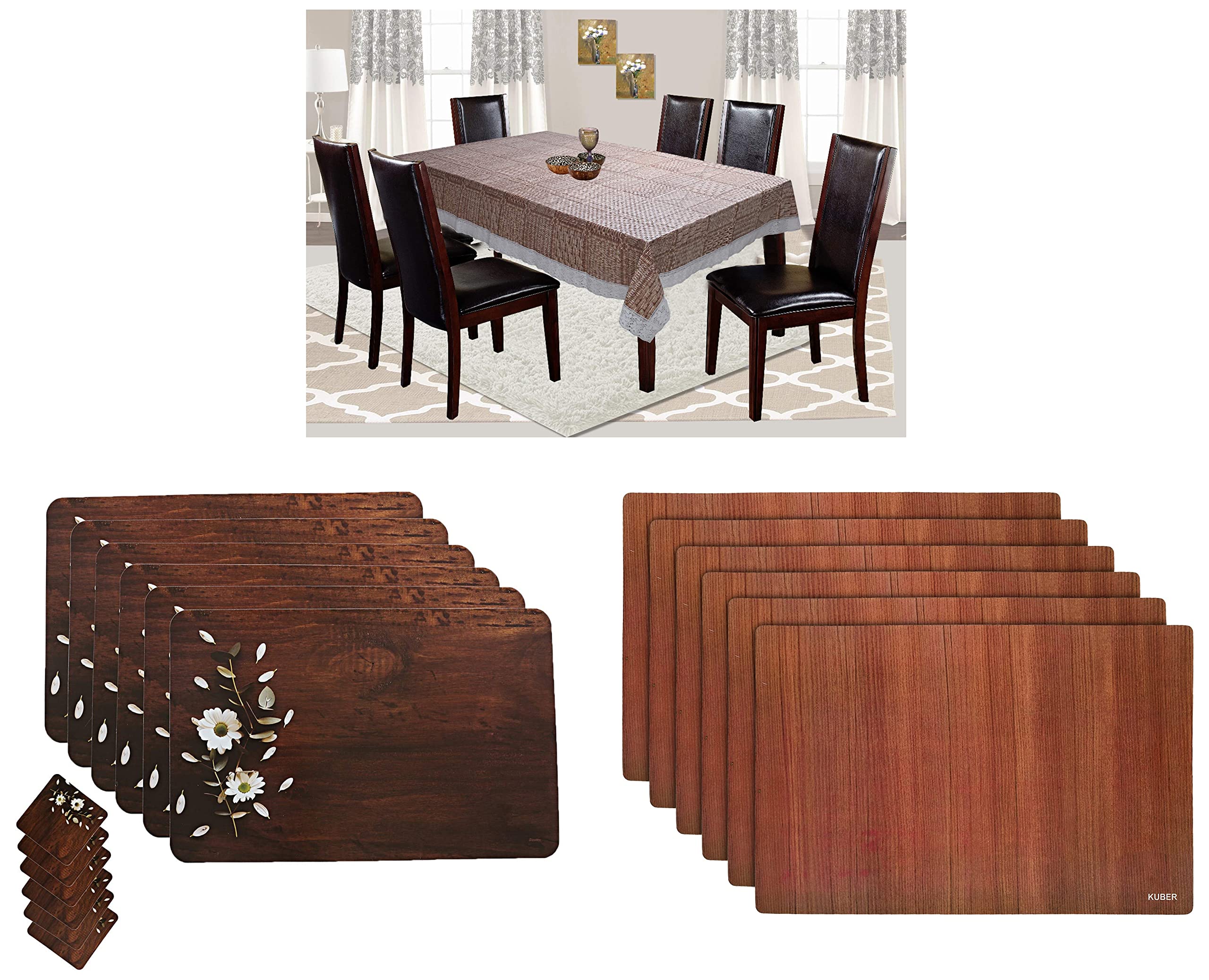 Kuber Industries Plastic 6 Seater Dining Table Cover(Light Brown)& Dining Table Placemat Set with Tea Coasters,6 Piece(Ctktc02159)& Placemats Table Mats Set of 6,Lining,Brown,(Hs_37_Kubmart020140) (B0BC22Y4TH) Amazon Price History, Amazon Price Tracker