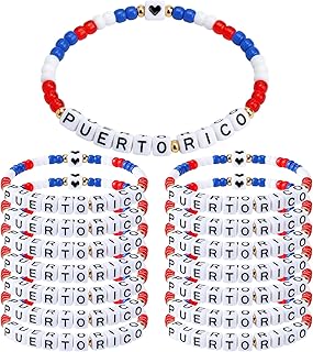 15 Pcs Puerto Rico Beaded Bracelet Puerto Rico Souvenirs Gifts Pr Flag Party Favors Wristbands Bulk for Pr Patriotic Anniversary National Day Christmas