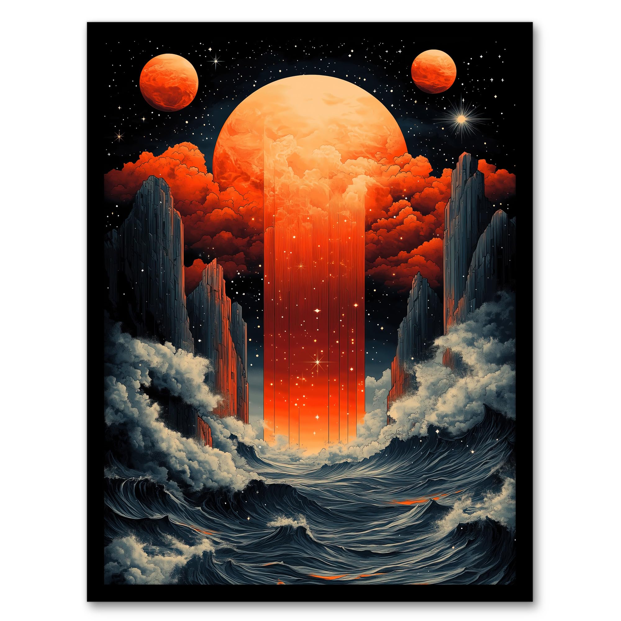 Artery8 Aquarius Zodiac Sign Space Seascape Concept Art Living Room Artwork Framed Wall Art Print A4
