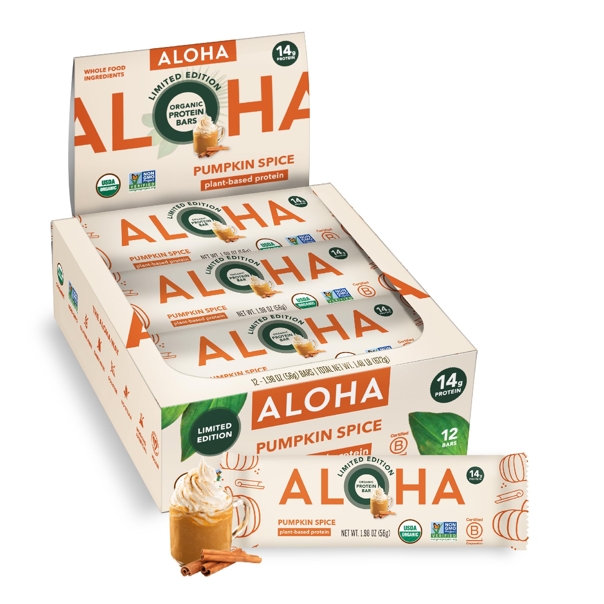 Amazon.com: ALOHA Organic Plant Based Protein Bars - Pumpkin Spice