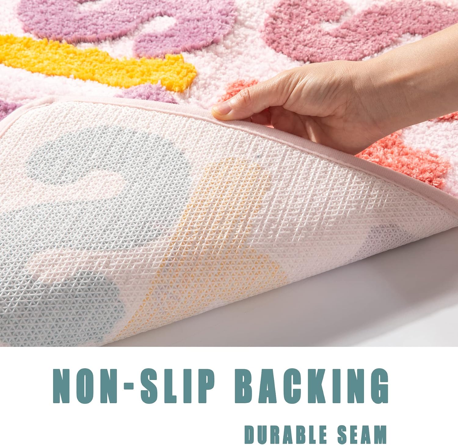 Kids Bath Rugs Microfiber Bathroom Non-Slip Mat Washable Cute Bath Mat for Kids Modern Absorbent Funny Letters (Splish-Pink, 20"x32")