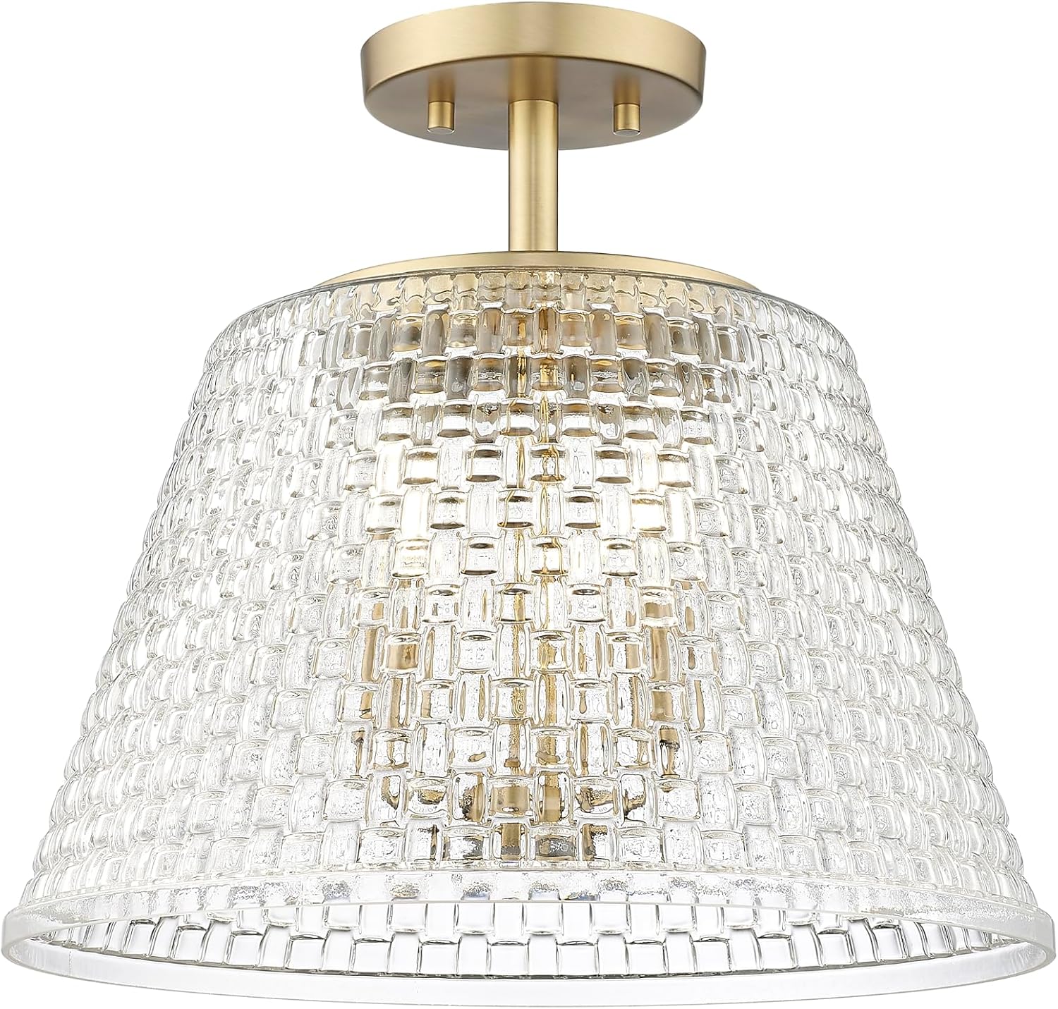 ML Lighting | Saben Collection | 22100-VB | Indoor 3 Light Metal Semi-Flush in Vintage Brass with Clear Woven Lattice Glass Shade | Hallways, Entryways, Bathrooms, Bedrooms and Closets