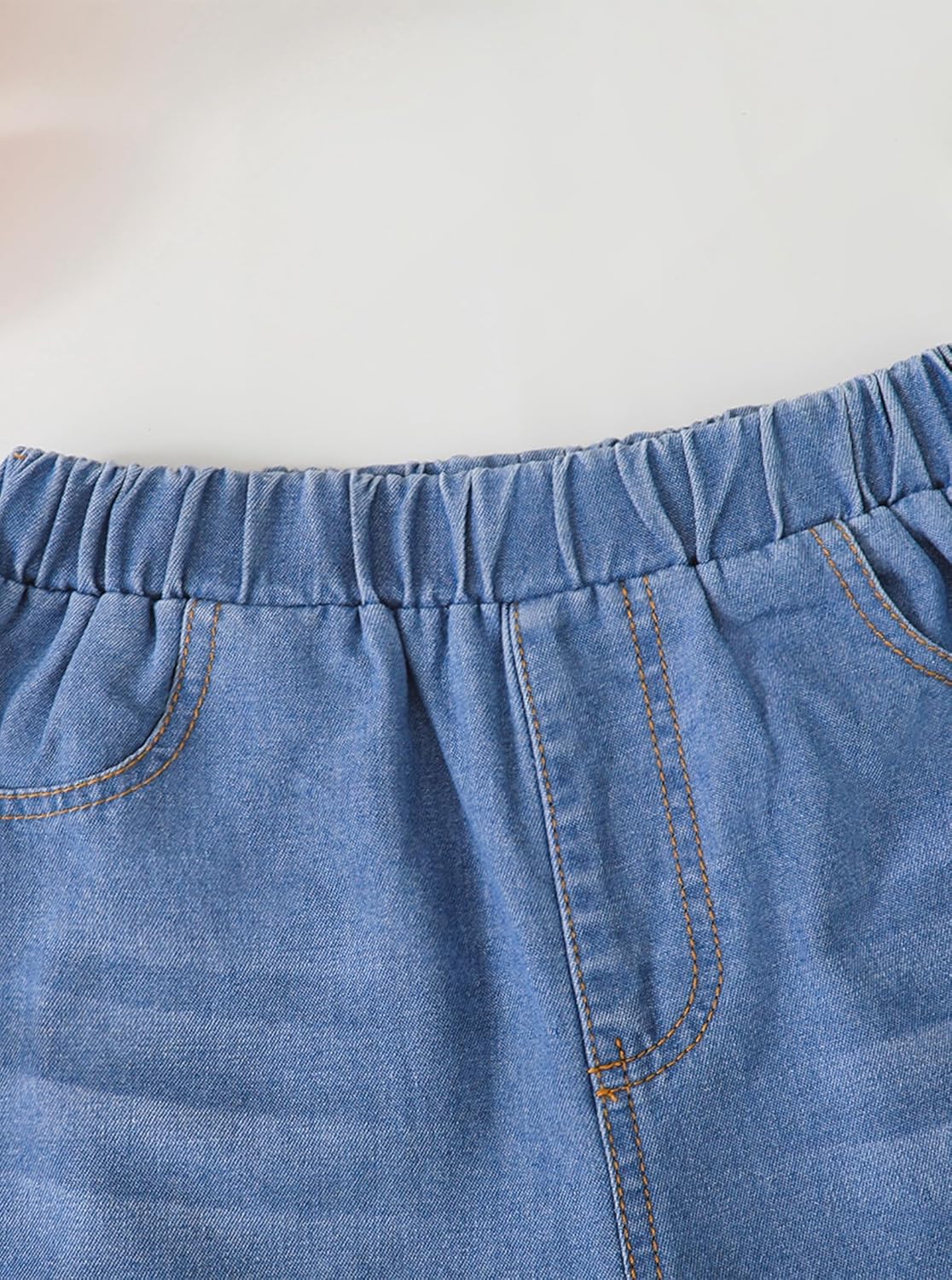 Hilinker Girls Denim Shorts Elastic Waist Bow Embroidery Jeans Shorts with Pocket Summer Clothes - Image 4