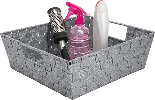 Miniatura 3 de Simplify Cesta tejida a rayas para almacenamiento con asas, guardería, sala de juegos, juguetes, dormitorio, armario, ropa, oficina, bolsas