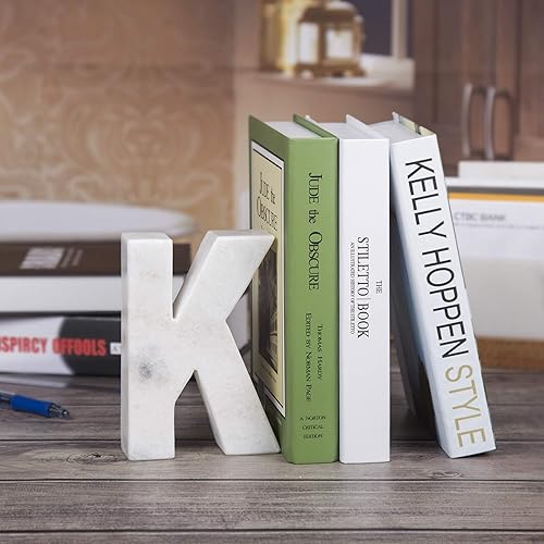 Miniatura 4 de Creative Home Sujetalibros de piedra de mármol natural letra K, peso de papel, organizador de estante de oficina, pieza decorativa, 4 pulgadas de