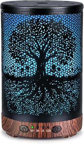 Miniatura 11 de Difusor de Aceite Esencial 120ML Difusor de Aromaterapia de Metal, Humidificador de Niebla Fría con Protección de Apagado Automático, Luces de 7