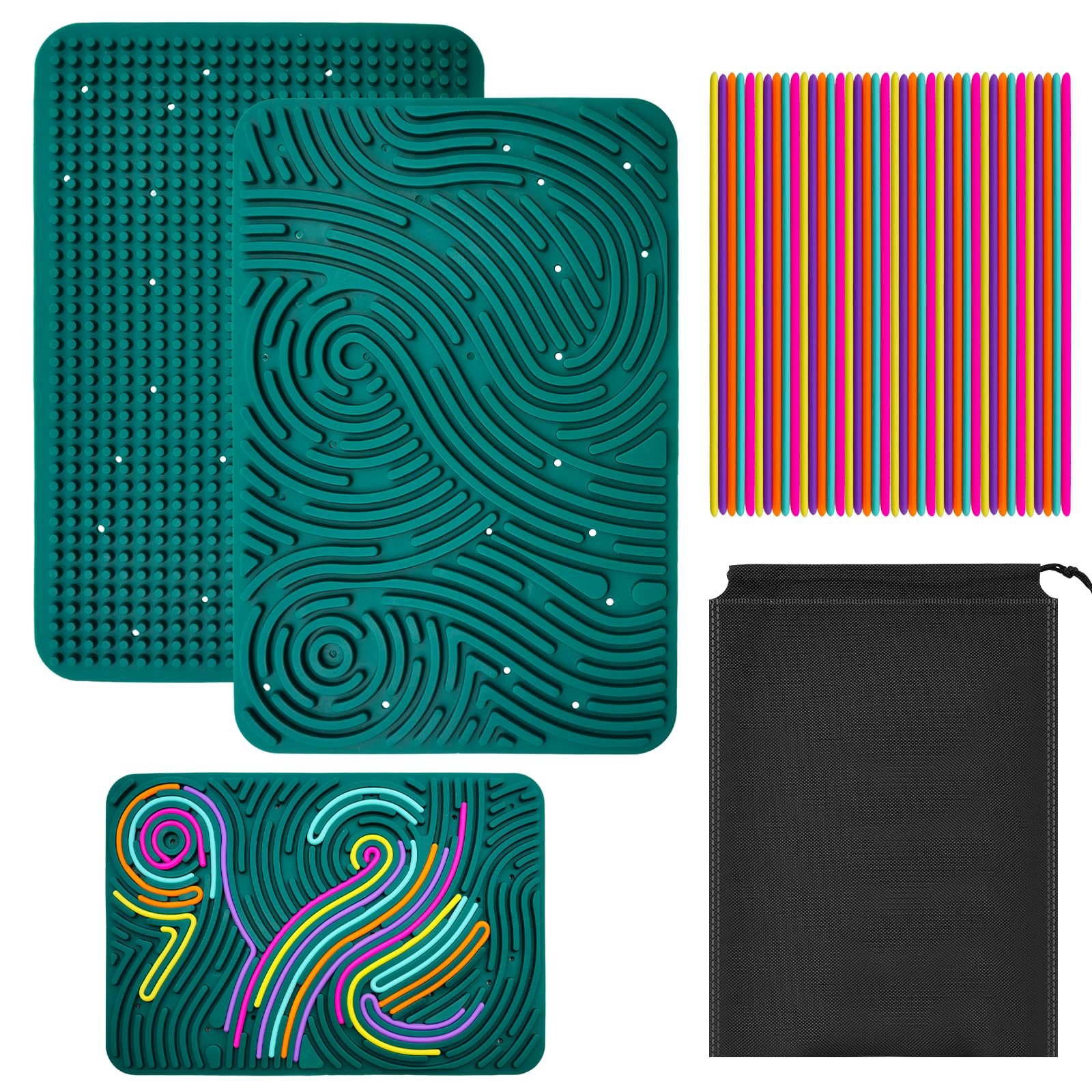 GETRICH Large Sensory Activity Board, 30x20cm Push Peel Sensory Board Silicone Fidget Toys with Portable Bag & 40 Strings, Sensory Toys for Kids 3+ to Relieve Stress, Anxiety, Adhd, Autism