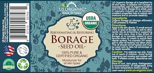 Miniatura 2 de US Organic Aceite de semilla de borraja (18% GLA), orgánico certificado por USDA, 100% puro y natural, prensado en frío, también conocido como