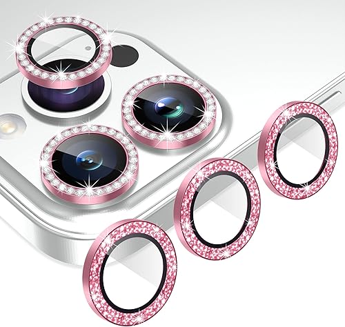 Miniatura 70 de AGVEE 3+3 6 Pack para iPhone 12 Pro Max de 6.7" Protector de lente de cámara, anillo metálico Bling Diamond y Bling Glitter, película de cubierta de