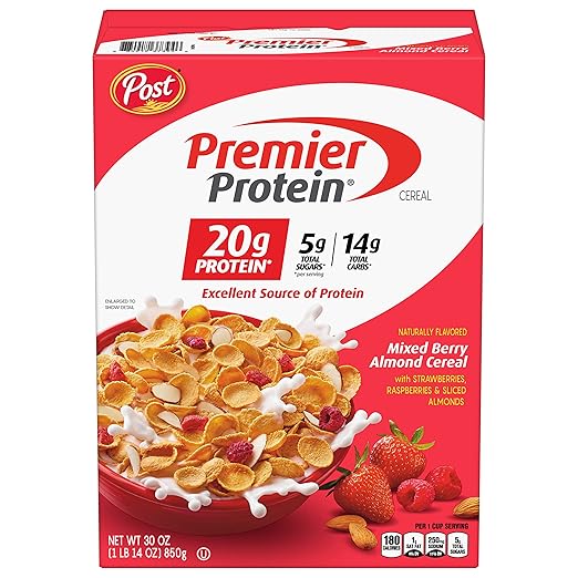 Post® Premier Protein® Mixed Berry Almond cereal, high