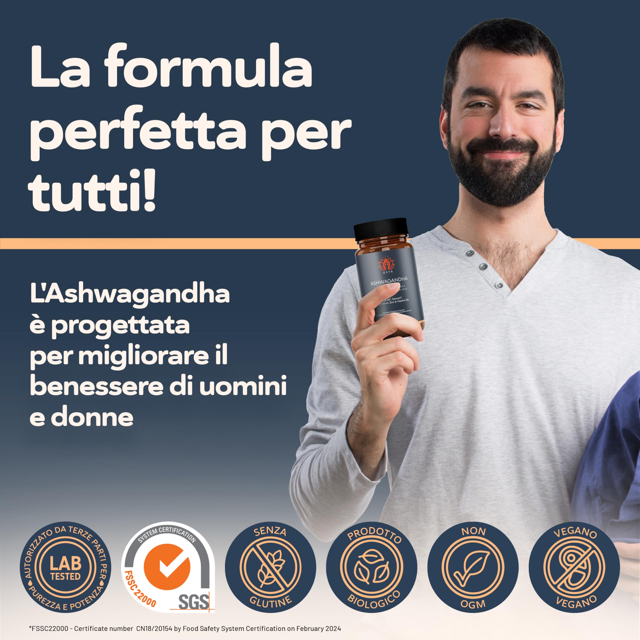 Ashwagandha KSM-66 + Sensoril (15-20% Withanolidi) Adattogeno e Nootropico per Sonno Profondo, Benessere, Energia, Cortisolo abbassare dimagrire | Fornitura di 2 Mesi