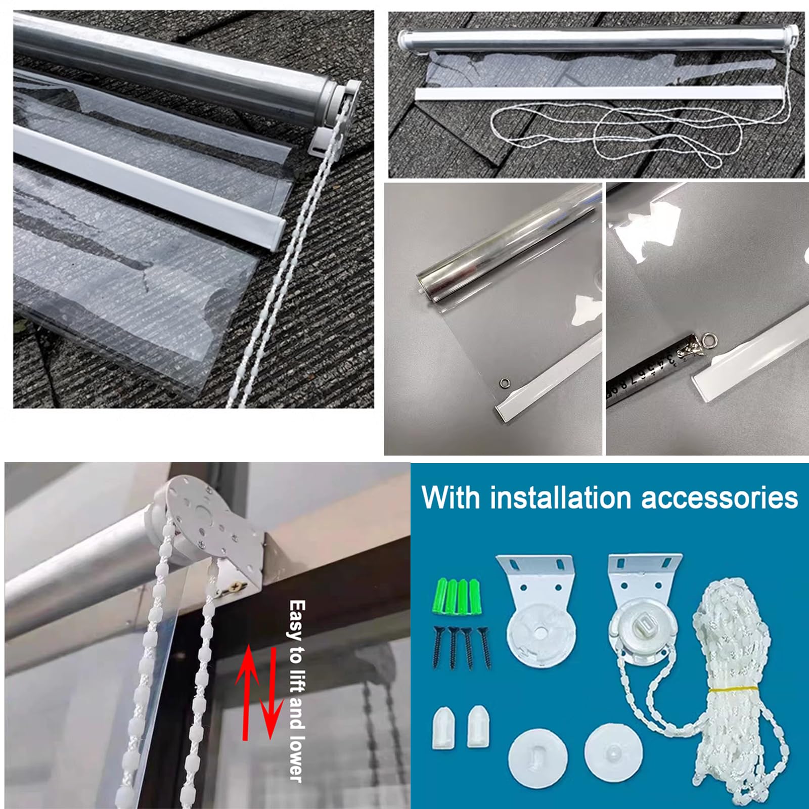 Persianas Enrollables Transparente Exterior,Estor Enrollable Impermeables de Pvc,Cortinas a Prueba de Viento y Polvo,Cortina Enrollable para el Hogar,Ventanas,Puertas,Baños (W120xH130cm/W47"xH51")