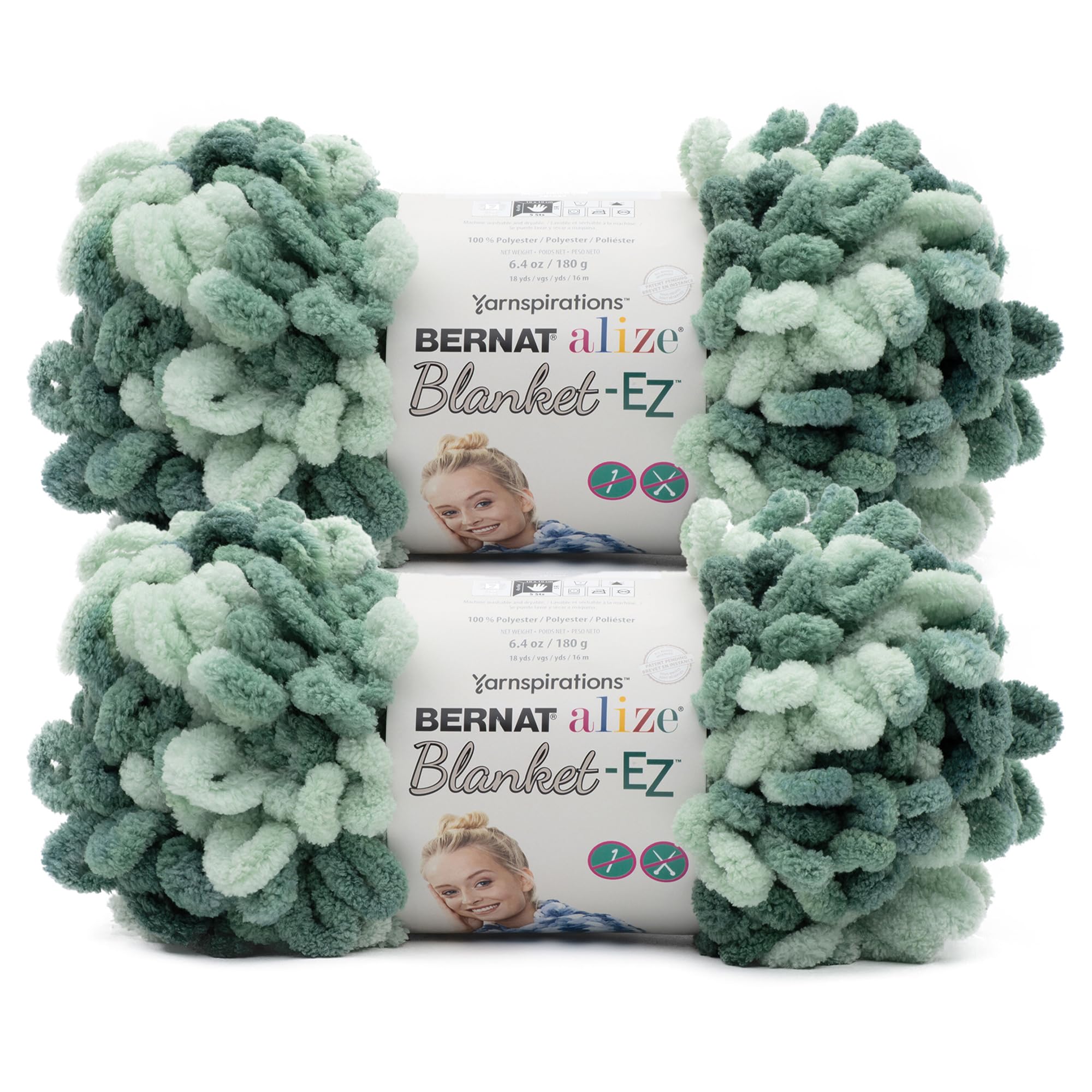 Bernat Alize Blanket Hedge Green VARG Yarn - 2 Pack of 180g/6.4 oz - 100% Polyester - #7 Jumbo - 18 Yards - Knitting/Crochet