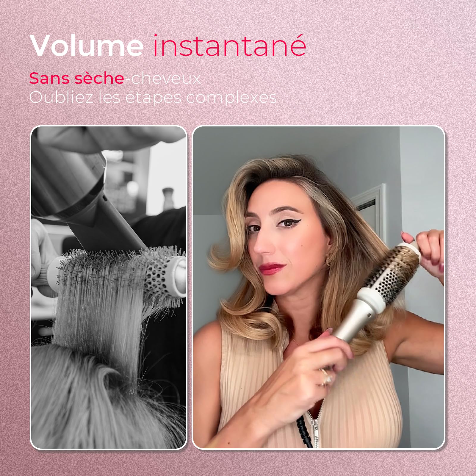 TYMO STYLUX Thermal Brush, Brosse Thermique pour Brushing de 43mm, One-Step Céramique Peigne à Friser Chauffante, 3 Températures, Brosse Bouclante Electrique Pour le Lissage et le Volume