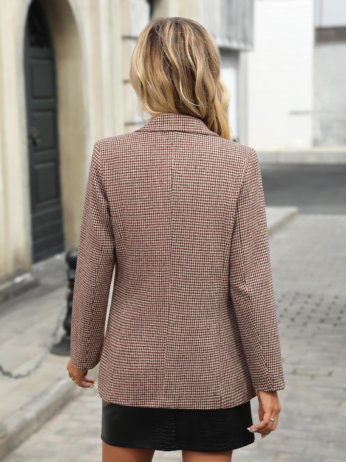 ELLEVEN Women's Oversized Boyfriend Blazer, Plaid Tweed Jacket Fully Lined - Fall Winter Coat for Work Office - Image 3