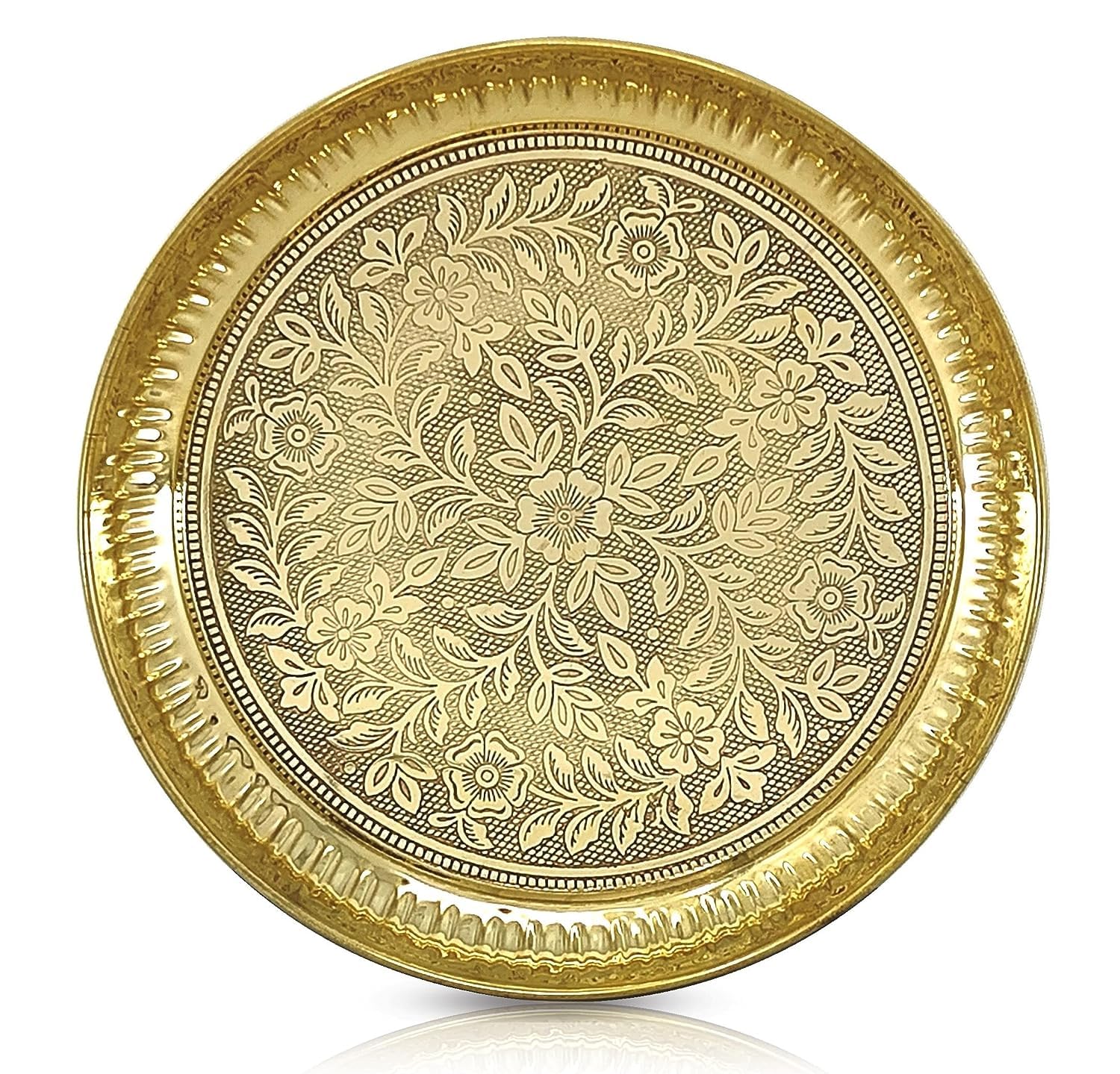 SSR Brass Pooja Plate Puja Thali 6 Inch Arti Thali Traditional Flower Designed for Puja Ghar Home Office Mandir Worship Diwali Decorative Occasions/Festivities Wedding Return Gift Items