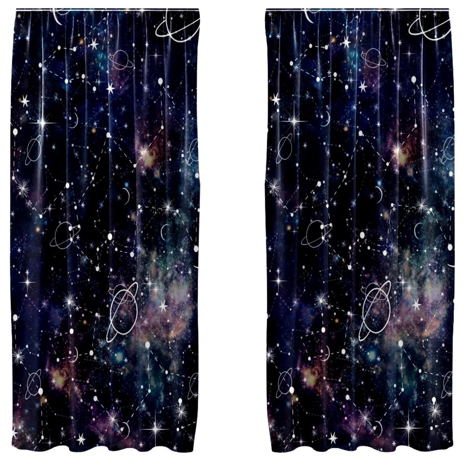 Rideau ciel étoilé planète bleu foncé 139,7 x 213,4 cm pour fenêtre