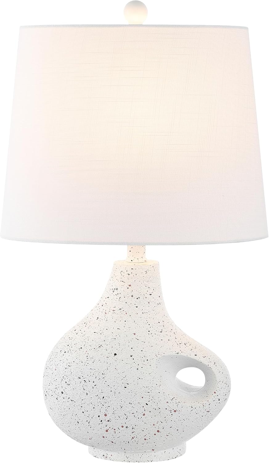 JONATHAN Y 24" White Terrazzo Resin Gourd LED Table Lamp, Minimalist Modern Coastal Bedside Lamp with White Linen Oval Shade for Living Room, LED Bulb Included JYL4059A