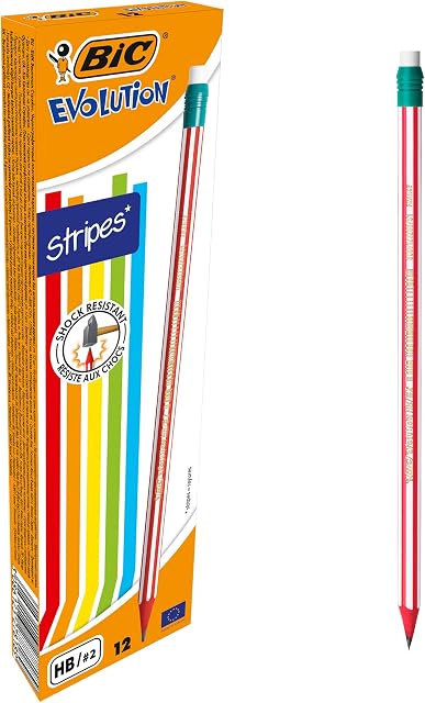 BIC Evolution 646 HB Pencil with Eraser (Pack of 12 In Assorted Colours