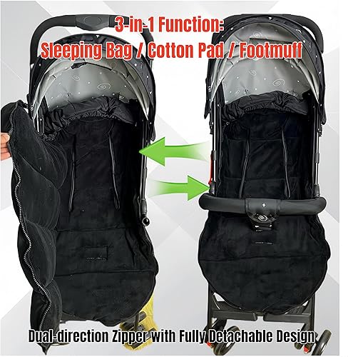 Miniatura 5 de Saco universal grueso impermeable para cochecito  3 en 1, saco de dormir para cochecito y almohadilla de algodón con cubierta resistente al viento