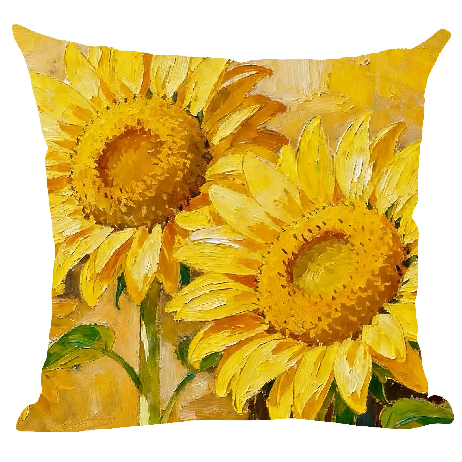 Ramirar Ink Oil Painting Watercolor Yellow Brown Sunflowers Summer Decorative Throw Pillow Cover Case Home Living Room Bed Sofa Car Cotton Linen Square 18 x 18 Inches-image-17