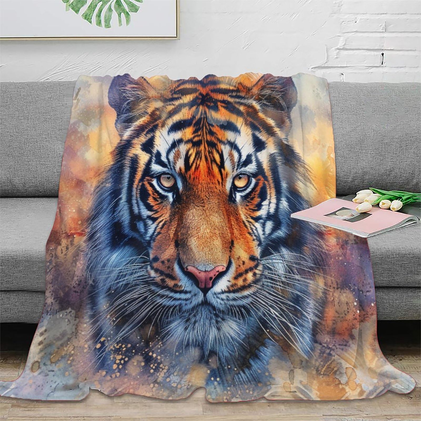 NRAOPEVVD 3D Printed Tiger Throw Blanket Soft And Warm Super Soft Cozy Fuzzy Warm Throws with Anti-wrinkle/anti-tarnishing Lightweight for Bed And Sofa And Couch, Kids Adults 80x90inch(200x230cm)