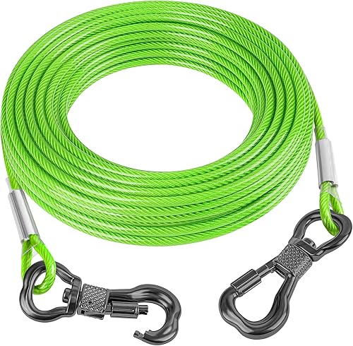 Tresbro Cable de amarre reflectante de 30 pies para perros de hasta 250 libras, cable de correa de perro de alambre de acero con hebilla giratoria