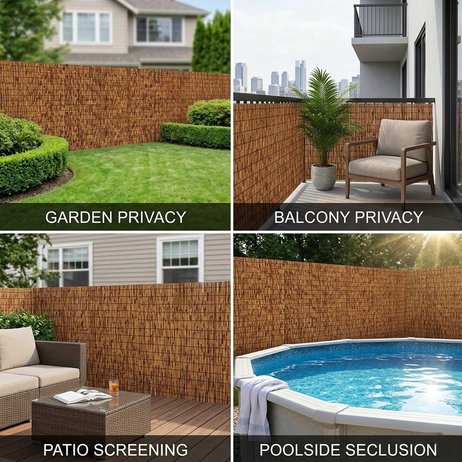 Pantalla de Privacidad de Cañizo Natural y Bambú 0.8 1 1.2 1.6m Valla de Ocultación for Jardín y Balcón, Rollo Cortavientos y Sombreo for Terraza Exterior(Natural,100x1000cm)