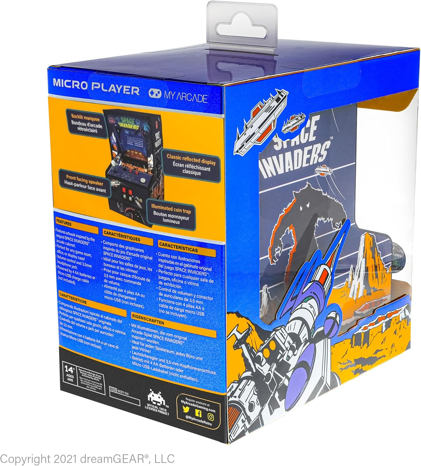 Front angle view of My Arcade Space Invaders Micro Player