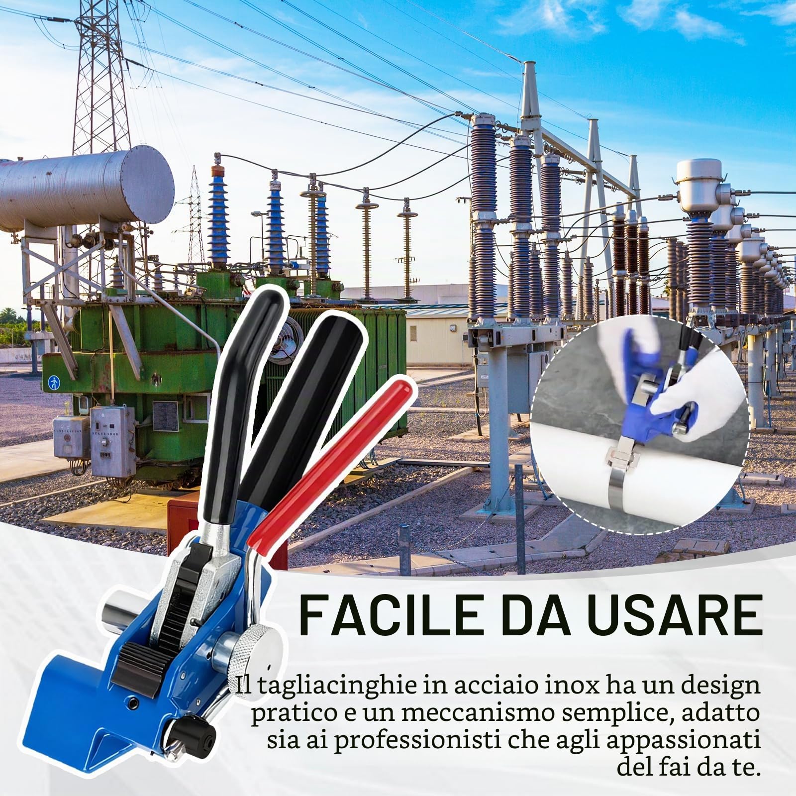 Pistola per Fascette in Metallo, Pinza per Fascette in Acciaio Metalliche Tenditore a cricchetto Attrezzo per fascette stringicavo portatile Strumento di Tensionamento e Taglio Regolabile