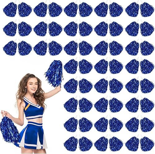 60 pompones de animadora divertidos, pompones de aluminio metálico con asas de plástico para animar al equipo, para animar, escuadrón, deportes,