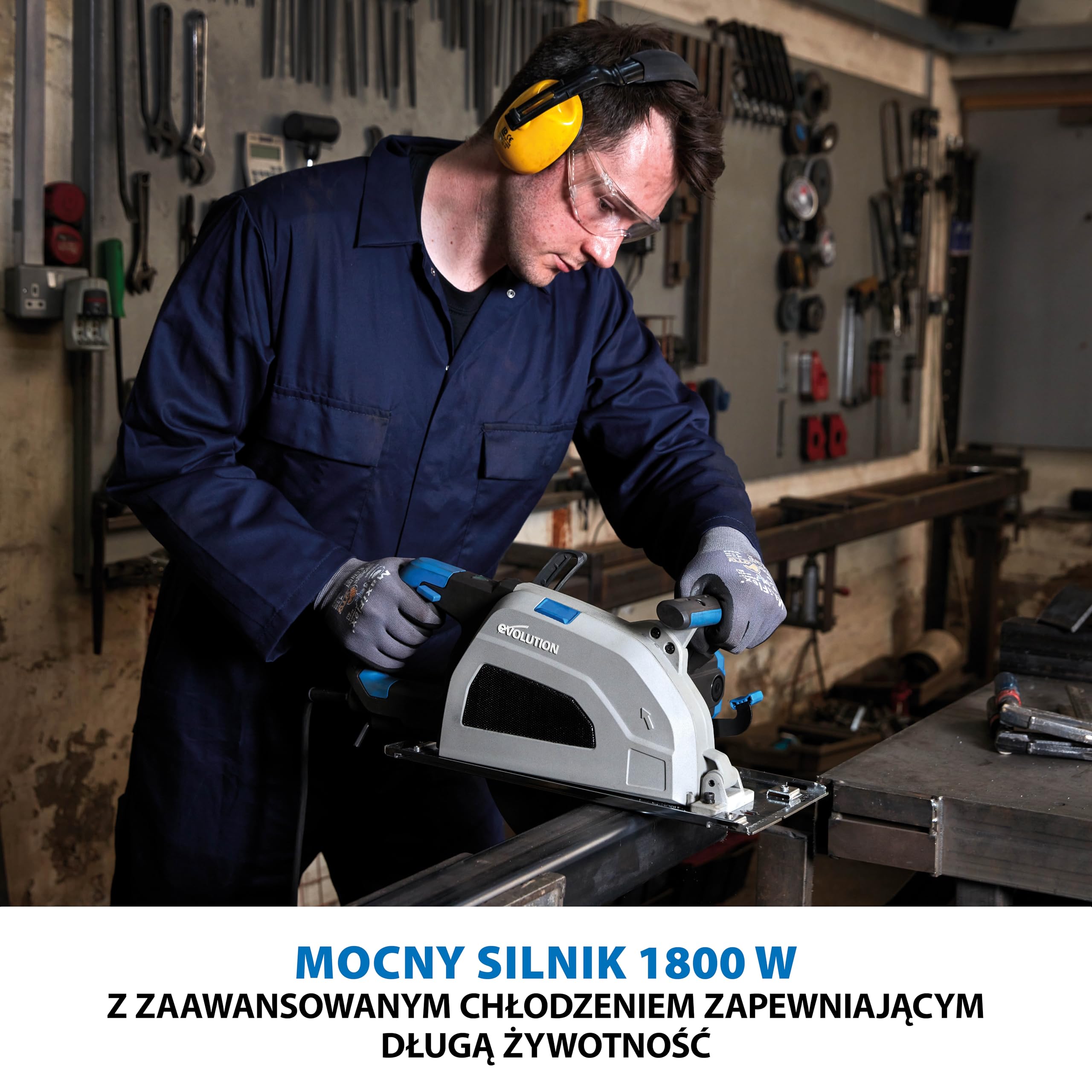 Evolution Piła Tarczowa S210CCS | Scie Circulaire Do Metalu 1800 W Z Tarczą Ø 210 mm | Tnie Stal Konstrukcyjną | Kompatybilna Z Szynami | Na Zimno