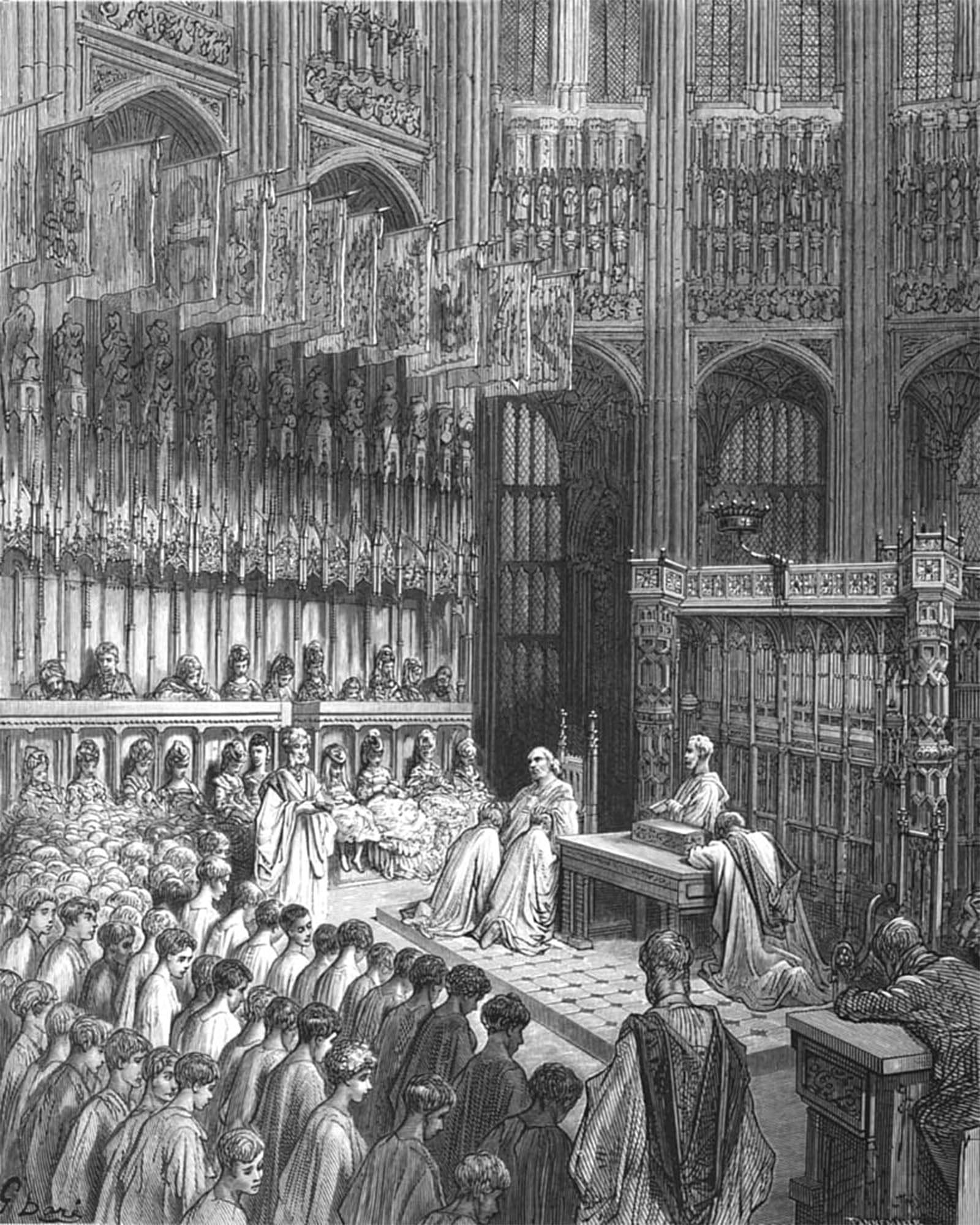 SERENDIPITP Abstract Painting Mural Print Picture Wall Decor Painting Westminster Abbey Confirmation of Westminster Boys by Gustave Dore Vintage Wall Artwork for Home Decor 60x90cm