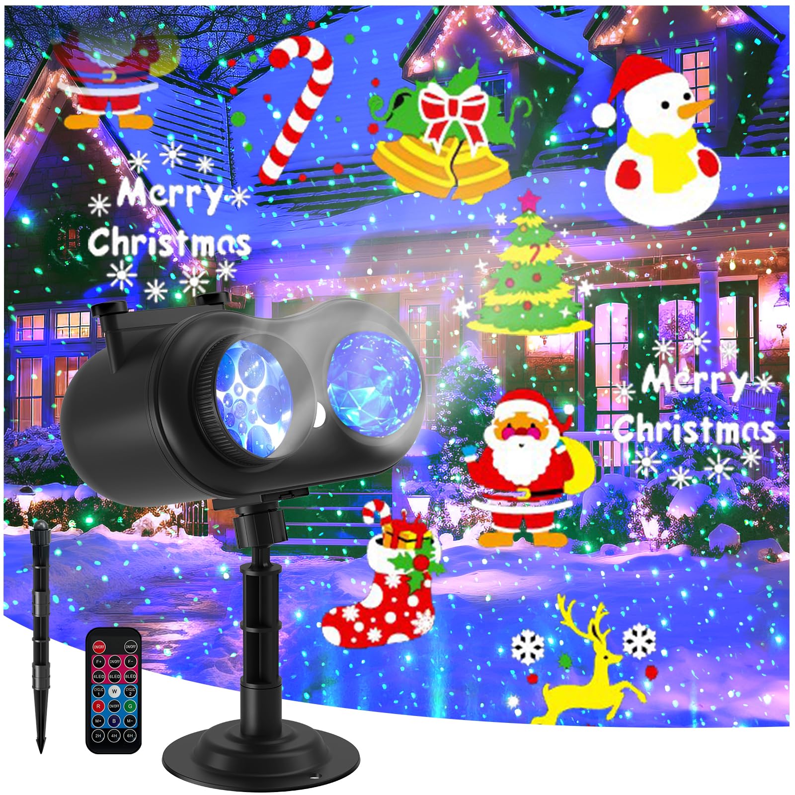 LIFFY Projecteur de Noël d'extérieur – Effets HD 3 en 1 (lumières laser de Noël + vagues de l'océan + 10 diapositives et 10 couleurs) étanche avec minuteur, lumière de paysage de vacances pour