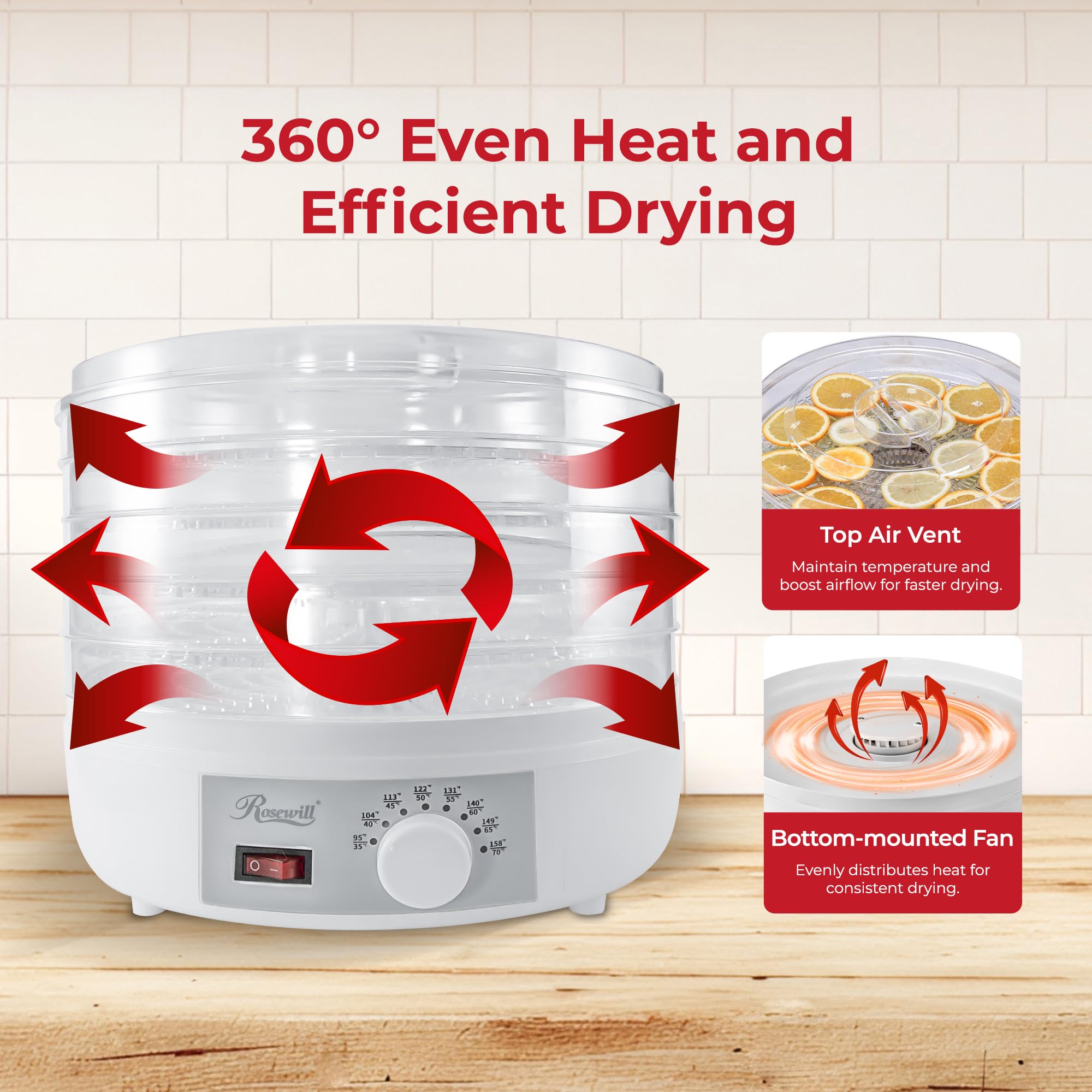 Rosewill Countertop Portable Electric Food Fruit Dehydrator -4