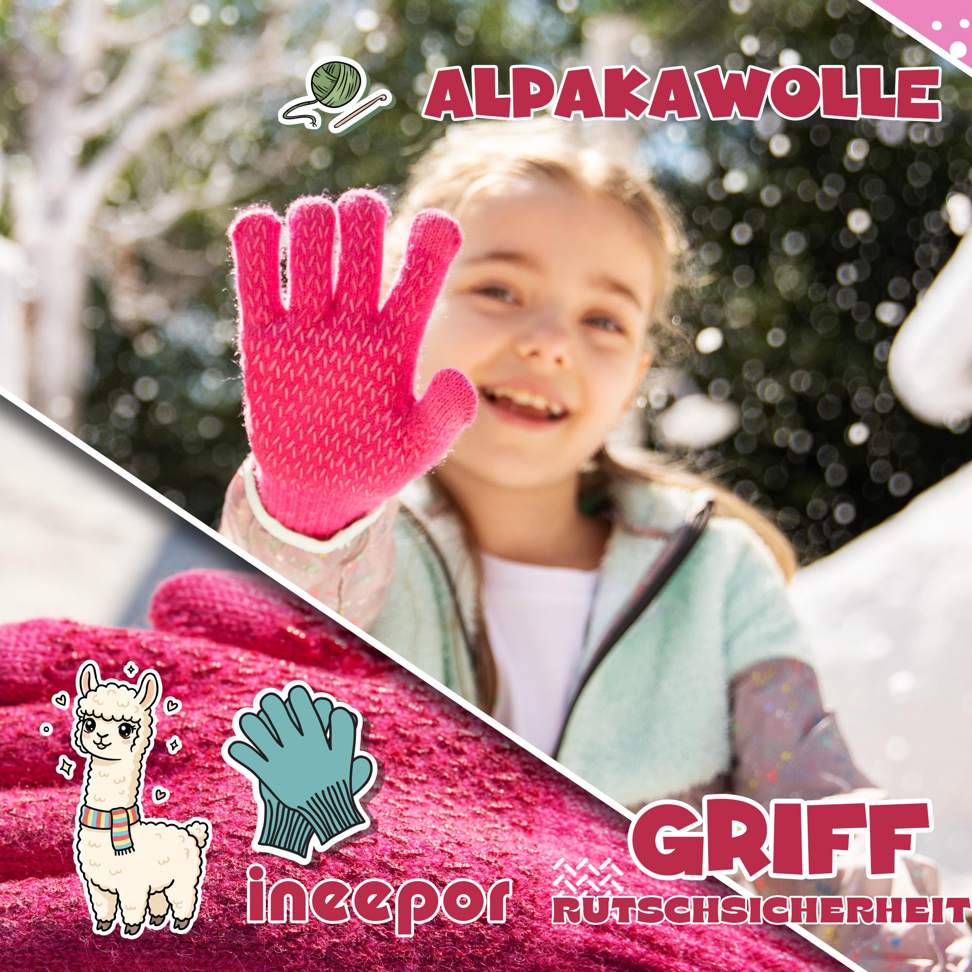 ineepor Unisex Handschuhe Kinder Fleece für Jungen Mädchen - Touchscreen Thermo Winter Kinderhandschuhe Warm & Gefüttert, Wolle Strickhandschuhe Flauschig Kuschelig für 3-12 Jahre