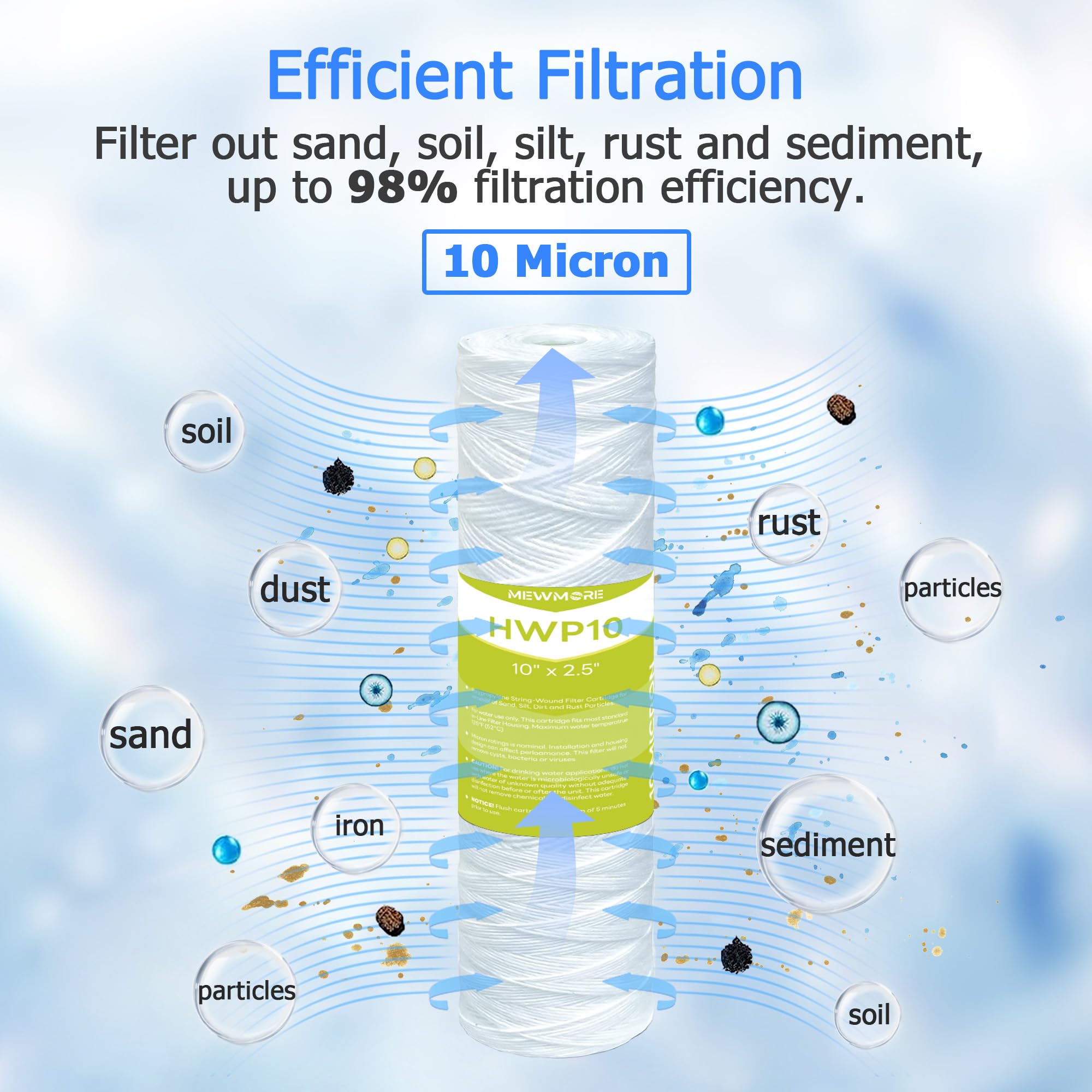 Cartuccia filtrante per acqua da 10 micron, filtri per sedimenti a filo avvolto per acqua di pozzo, ricambio universale per qualsiasi unità RO da 25,4 cm, cartucce da 25,4 x 6,3 cm, confezione